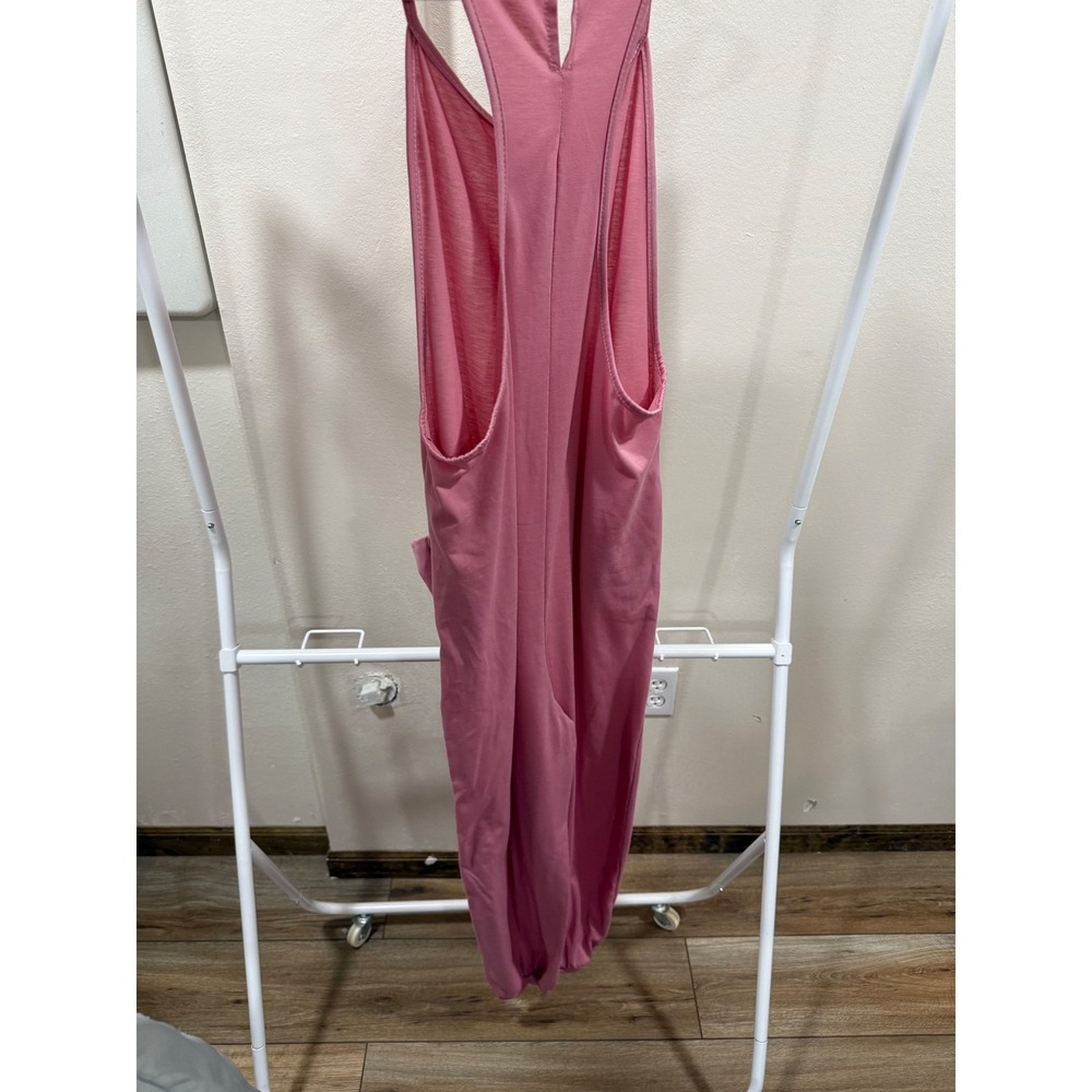Womens Pink Racerback Harem Jumpsuit Slouchy Jogger Romper with Pockets Size S - Picture 2 of 4